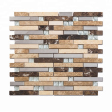 High quality brown marble blend metal strip mosaic tile